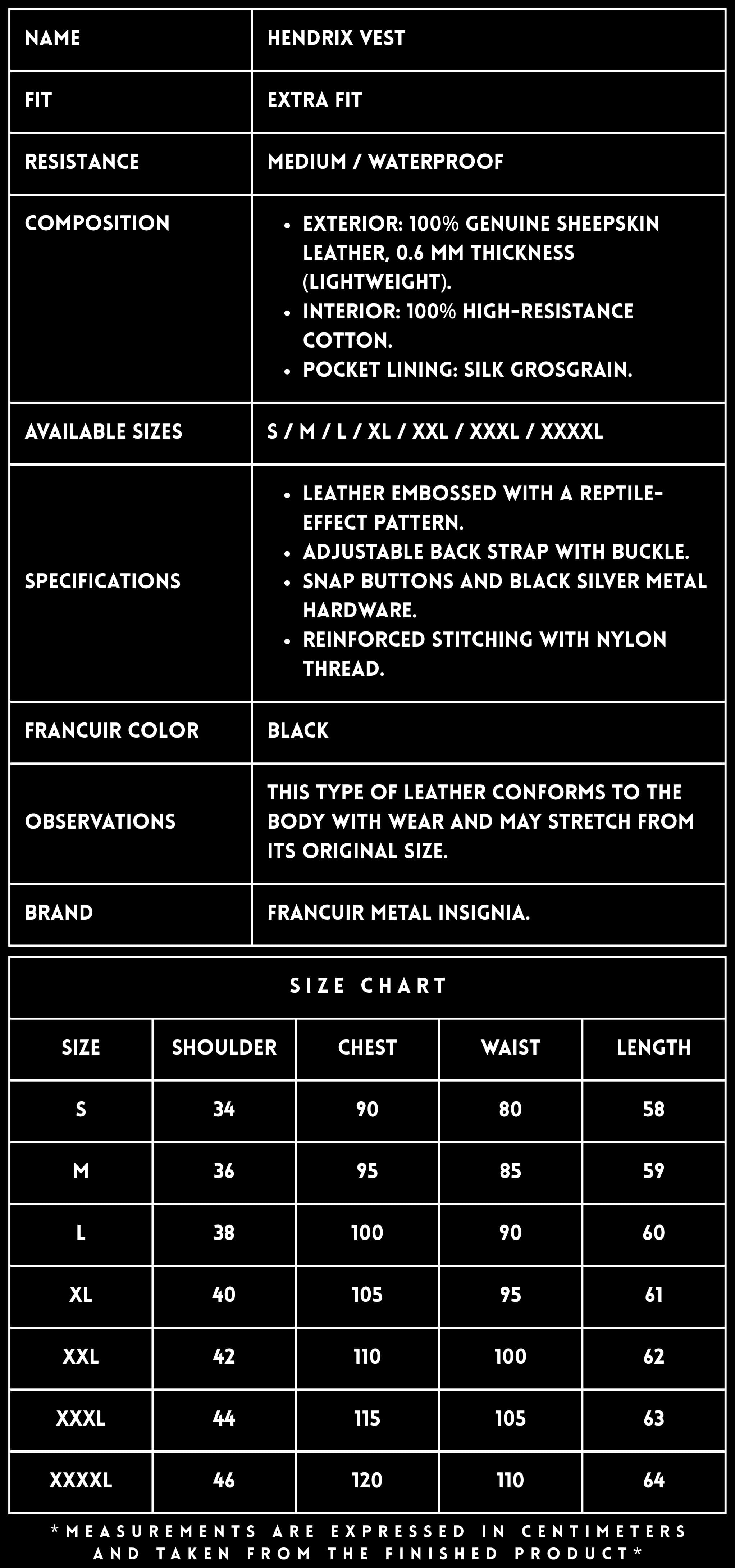 TECHNICAL SPECIFICATIONS_LEATHER VEST_HENDRIX_FRANCUIR